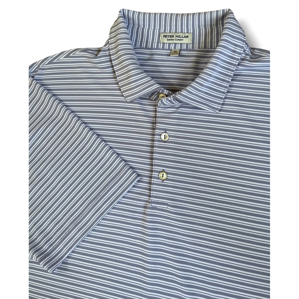 Peter Millar Summer Comfort Polo Shirt Mens XL Purple White Striped Golf Top
